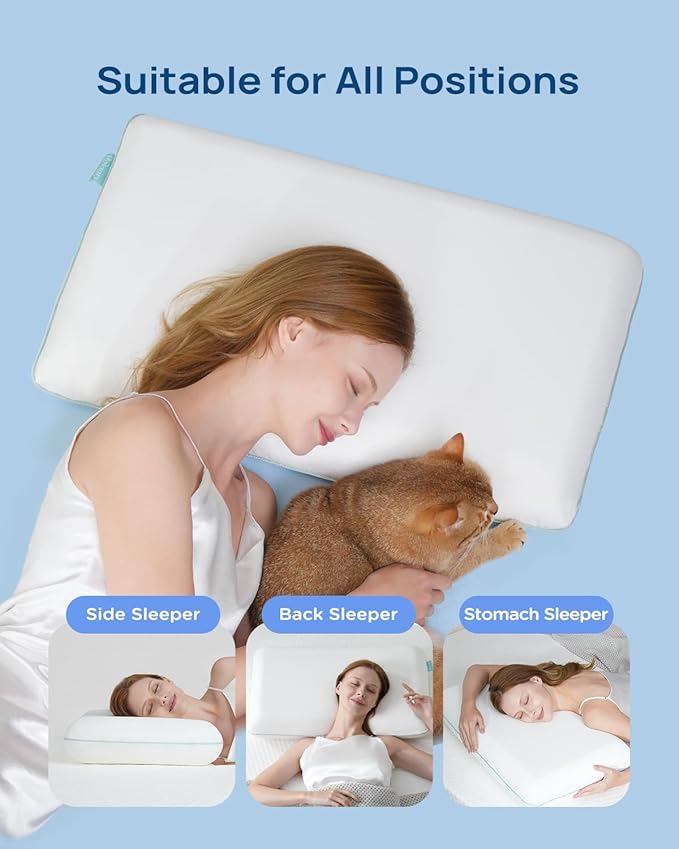 Cooling Soft Memory Foam Pillow, Cervical Neck Pillow for Side Sleepers, Back & Stomach Sleepers, Ergonomic Orthopedic Design for Neck Pain Relief and Deep Sleep, CertiPUR-US, White
