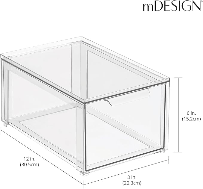mDesign Plastic Closet Organizer Bin w/Pull Out Drawer - Stackable Storage for Closet - Organization for Shoes, Clothes, Bags, Totes, Small Linens, and More - Lumiere Collection - 2 Pack - Clear