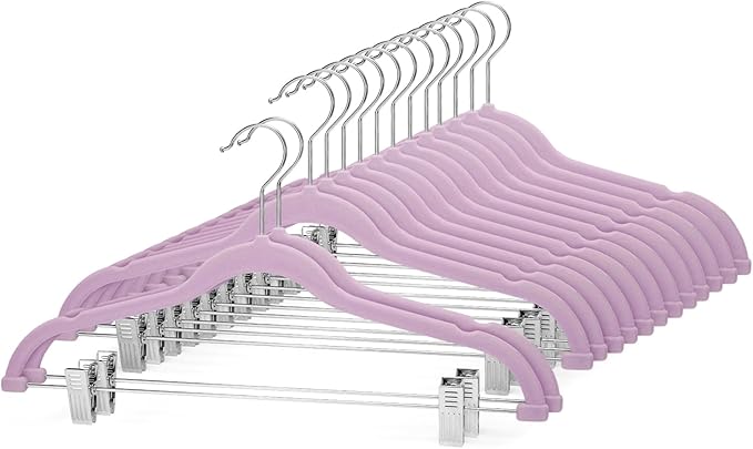 Cozymood Velvet Skirt Hangers 24 Pack, Purple Hangers with Clips Ultra Thin Non Slip Pants Hanger Space Saving Clothes Hanger with Clips for Pants, Skirts, Jeans, Shorts