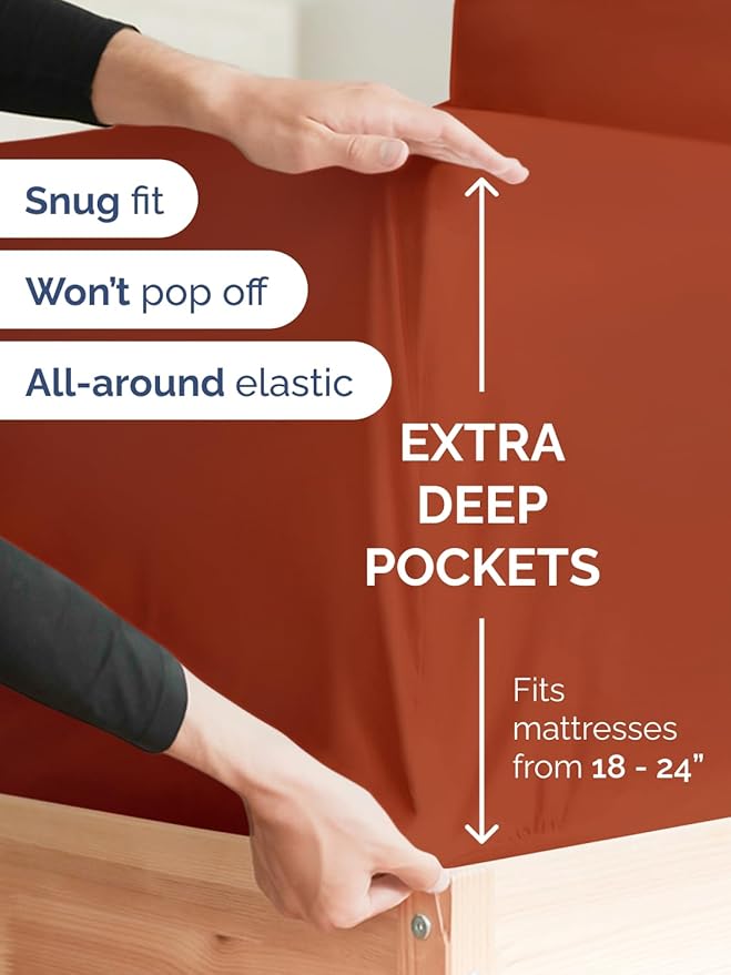 Extra Deep Cal King Sheet Set - 6 Piece Breathable and Cooling Sheets - Hotel Luxury Bed Sheets Set - Easy Fit - Soft, Wrinkle Free and Comfy Sheets Set - Terracotta Sheet Set with Extra Deep Pockets