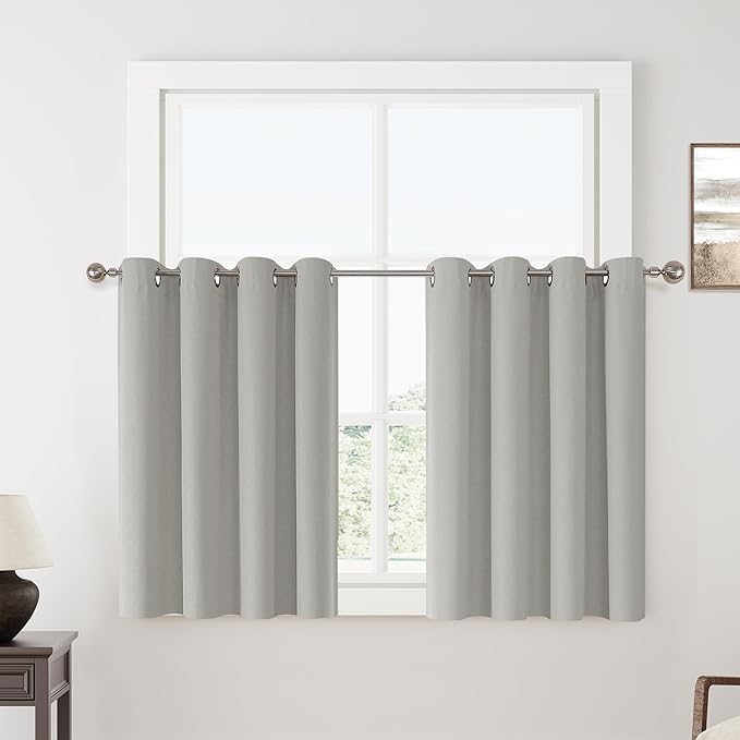 ChrisDowa 100% Blackout Light Grey Solid Curtains 45 Inches Long 2 Panels for Bedroom Living Room,Farmhouse Room Darkening Thermal Insulated Soundproof Grommet Top Window Treatment Drapes,52x45