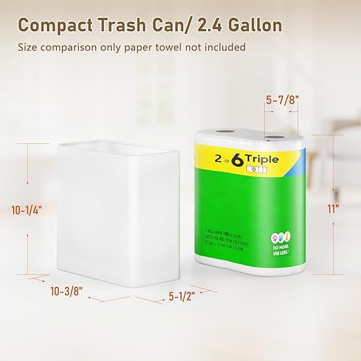 Veelesa Small Bathroom Trash Can 2.4 Gallon Wastebasket Slim Metal Garbage Can Stainless Steel Trash Bin for Bedroom,Office,Kitchen,Toilet, rv, Near Desk, Under Sink (White)