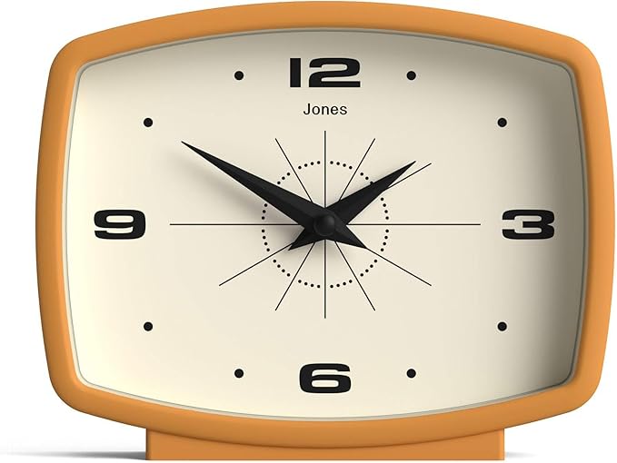 JONES CLOCKS® Film Desk Clock | Retro Rectangular Design | Mustard Yellow | Retro Design, Blending mid Century Style with a Punchy Modern Finish for Shelf, Table, Mantel or Bedside