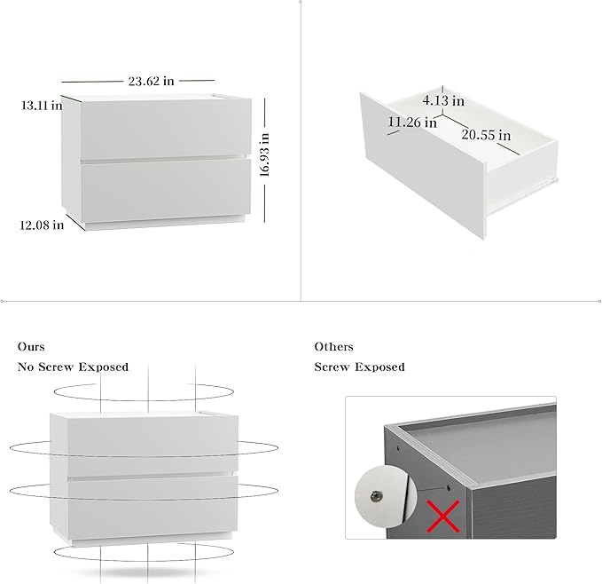 woodtalks Stackable 2 Drawer Dresser, Multi-Purpose Storage Closet Cube Dressers for Bedroom, Storage Cabinet for Entryway, Nightstand Sofa Beside Table Drawer Chest, 23.6 in, White