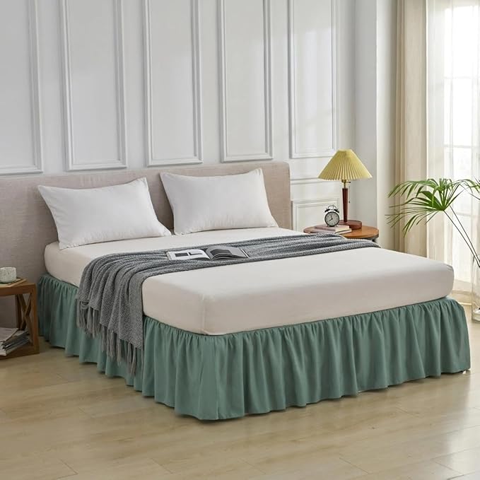 Bed Skirt Full Size Ruffled Bed Skirt with Split Corners, Full Bed Skirts 18 Inch Drop with Platform, 18'' Full, Sage Green