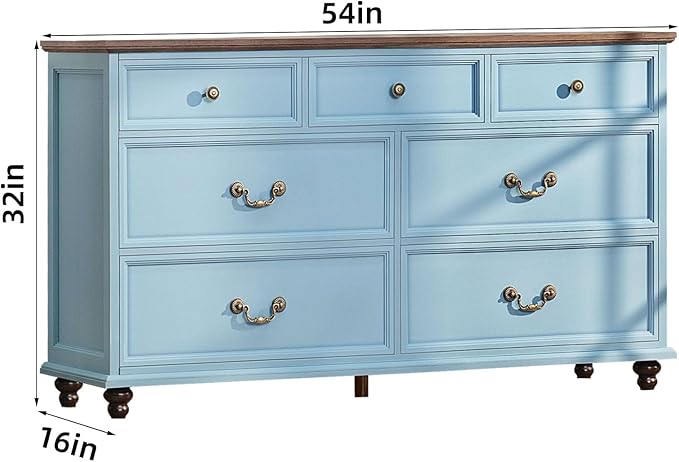 Farmhouse Furniture Set, Nightstands Set of 2 and 7 Drawers Dresser for Bedroom, 54 Inch Wide Wood Dresser and 24" Night Stands with Charging Station for Bedroom, Living Room, Hallway