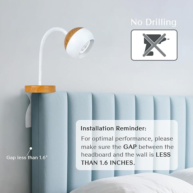 Solfres Patented Innovative Design Headboard Reading Light. No Drilling Book Light for Bedtime Reading. Dimmable LED Book Reading Lamp with Bulb. Movable & Flexible, Burlywood
