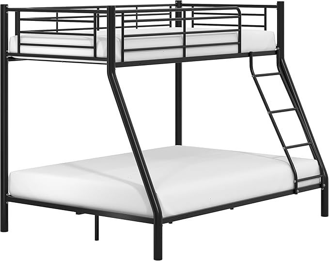 VECELO Bunk Bed Twin Over Full, Metal Bunkbeds with Ladder and Full-Length Guardrail, No Box Spring Needed, Space Saving, Noise Free, Matte Black