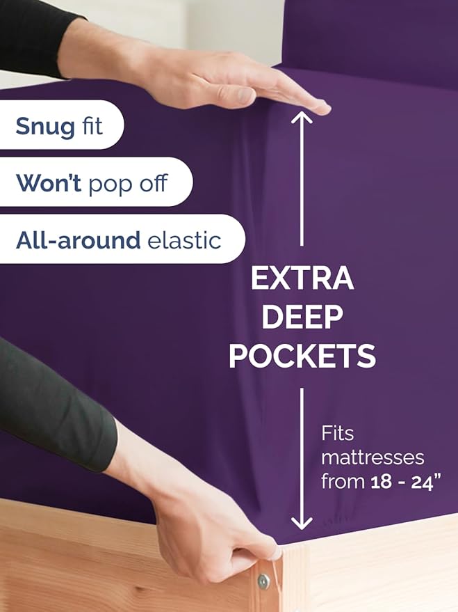 Extra Deep Cal King Sheet Set - 6 Piece Breathable & Cooling Sheets - Hotel Luxury Bed Sheets Set - Easy & Secure Fit - Soft, Wrinkle Free & Comfy Sheets Set - Purple Sheet Set with Extra Deep Pockets