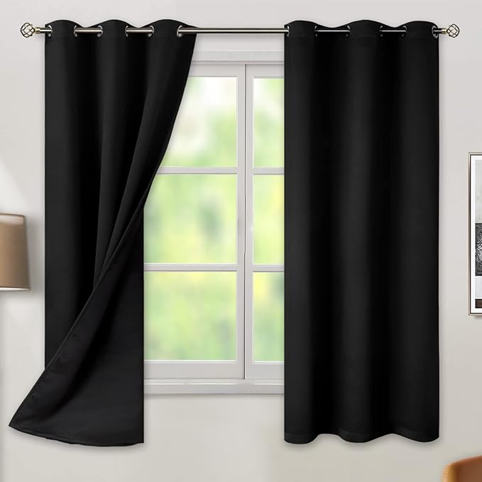BGment Black Blackout Curtains for Bedroom - Black Out Curtains 63 Inch Long Thermal Insulated Grommet Total Room Darkening Window Drapes for Living Room, 2 Panels, 42 x 63 Inch