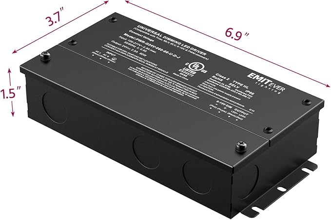 EMITEVER 60W Dimmable LED Driver, 24V Triac Dimmable Power Supply, AC to DC Transformer for LED Light, Compatible with Lutron and Leviton Dimmer, Waterproof IP67 and UL Listed, Class 2