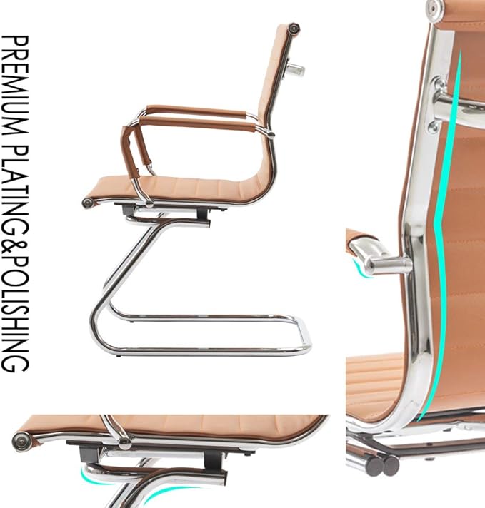 Wahson Office Guest Chairs Set of 2, Leather Reception Chairs, Mid Back Waiting Room Chair, Conference Chairs with Sled Base, Desk Chair No Wheels for Meeting/Lobby/Restroom, Terracotta