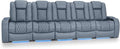Seatcraft Diamante Zero-Gravity CoolZero Italian Leather Home Theater Seating, Power Headrest, Power Recline, Row of 5 Middle Sofa, Smokey Blue