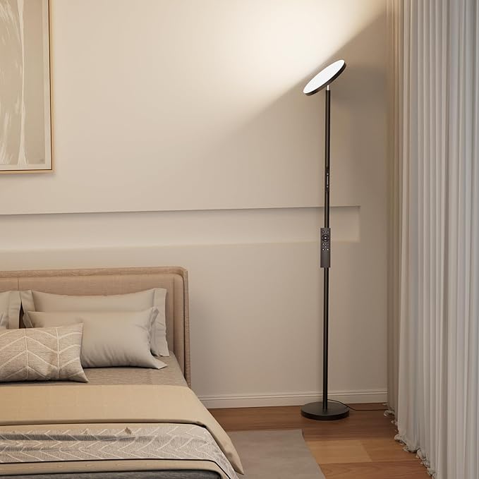 Floor Lamps for Living Room, 32W 3000LM Super Bright LED Torchiere Floor Lamp with Remote & Touch Control, 69" Modern Tall Standing Lamp with 350°Rotating Head for Reading Office Bedroom (Black)