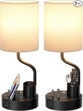 Bedside Table Lamps for Bedroom Set of 2 - Nightstand Light with AC Outlet and USB A & C for Charging, 3 Color Temperatures, Study Desk Lamp with Pen Holder & Phone Stand for Living Room/Dorm/Office
