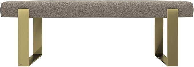 VANT Upholstered Bed Bench - Faux Merino Wool Brown - Burnished Brass - Contemporary Modern, Bedroom Bench Seat, Hallway, or Entryway