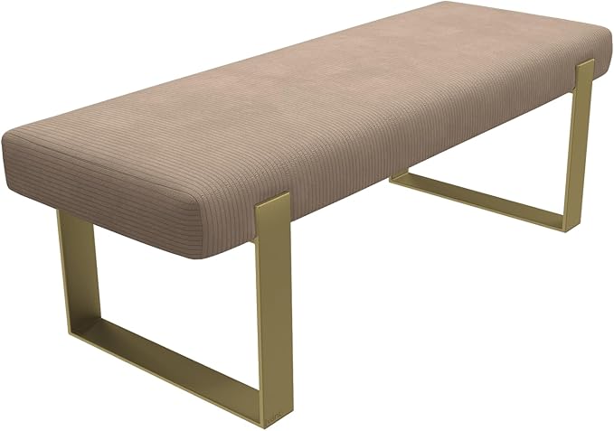 VANT Upholstered Bed Bench - Ribbed Taupe - Burnished Brass - Contemporary Modern, Bedroom Bench Seat, Hallway, or Entryway