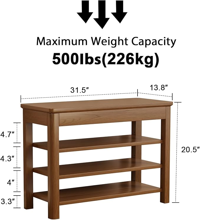 AQIMUELE 3 Tier Shoe Bench with Storage, Wood Shoe Rack for Front Door Entrance, Entryway Shoe Storage Bench.