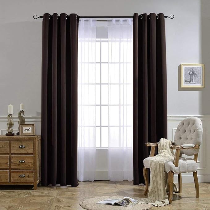 NICETOWN Blackout Curtains Panels for Window - Home Fashion Machine Washable Ring Top Thermal Insulated Solid Blackout Draperies for Kid's Room (2 Panels, 52 inches W x 95 inches, Toffee Brown)