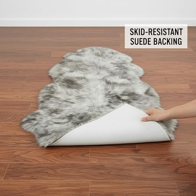 Premium Genuine Sheepskin Rug 2' x 6' Long Fur Soft & Natural Bedside Area Rug, Wolf Tip Brown, Double Pelt