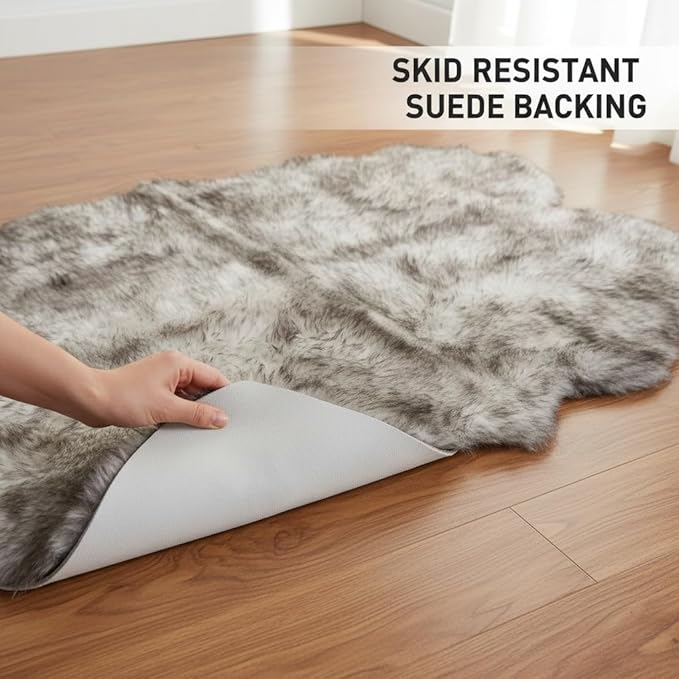 Super Area Rugs Premium Genuine Sheepskin Rug 4' x 6' Long Fur Soft & Natural Shaggy Living Room Rug, Wolf Tip Brown, Four Pelt