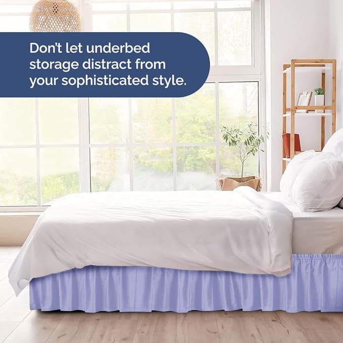 Wrap Around Dust Ruffle Bed Skirt - Lavender - Twin/Twin XL Size Beds with 12 Inch Drop - Easy Fit Elastic Strap - Adjustable Pleated Bedskirt w/Brushed Fabric Wrinkle Free - Women, Men, Kids & Teens