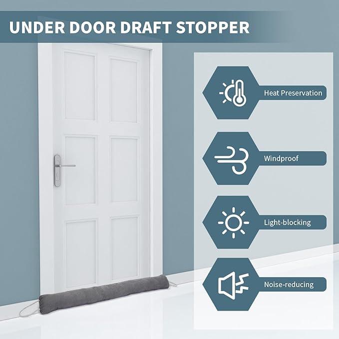 Qunclay 3 Pcs Weighted Under Door Draft Stopper 36 x 4 Inches Door Sound Blocker Sound Proof Draft Guard for Bottom of Wind Noise Air Reducer(Gray)
