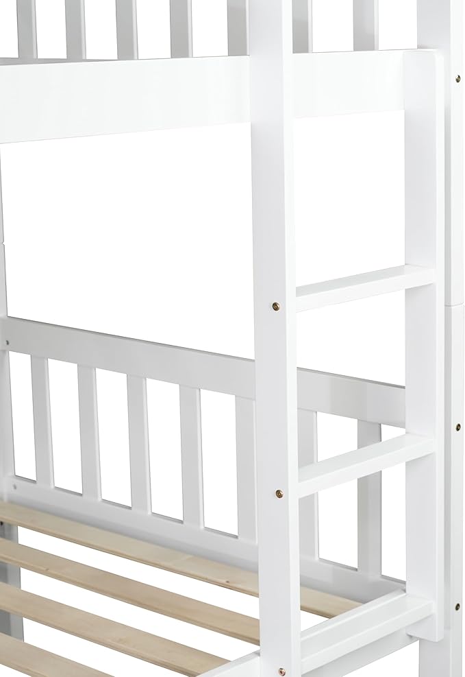 Bellemave Twin Over Twin Bunk Bed with Trundle,Convertible Bunk Beds with Ladder & Safety Guardrails,Twin Size Bunk Beds for Kids Girls Boys,White