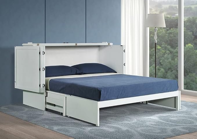 Emurphybed Paradiseo Murphy Cabinet Chest Bed with Charging Station 6 Inch, Queen (White)