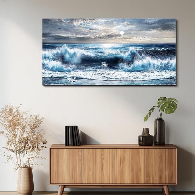 ERQINHUA Large Wall Art For Living Room Canvas Wall Decor For Bedroom Marine Landscape Painting Restaurant Office Canvas Art Prints Pictures Artwork Ready To Hang Bathroom Home Decorations 20"x40"