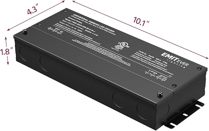 EMITEVER Dimmable Led Driver, 2 Packs 300W AC 110V-277V to DC 24V Transformer, 5-in-1 Dimming: ELV/MLV/TRIAC / 0-10V / 1-10V / 10V PWM/Potentiometer, Waterproof IP67 and UL Listed