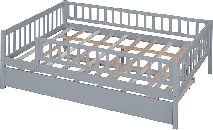 Bellemave Full Size Bed Frames with Rails for Kids, Full daybed Frame with Trundle for Boys/Girls/Adults， Gray