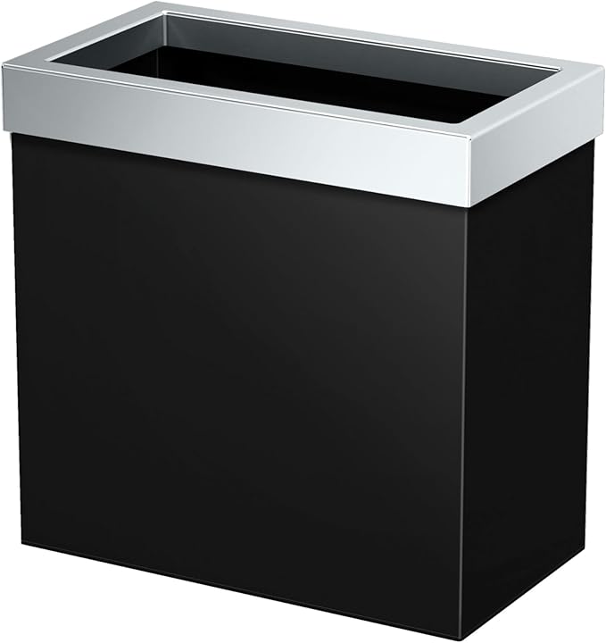 Gatco Modern Rectangle Wastebasket, Matte Black and Chrome Combo - Stainless Steel Trash Can with Removable Lid, Leakproof, 3 Gallon Capacity for Bathroom, Bedroom, Kitchen, or Office