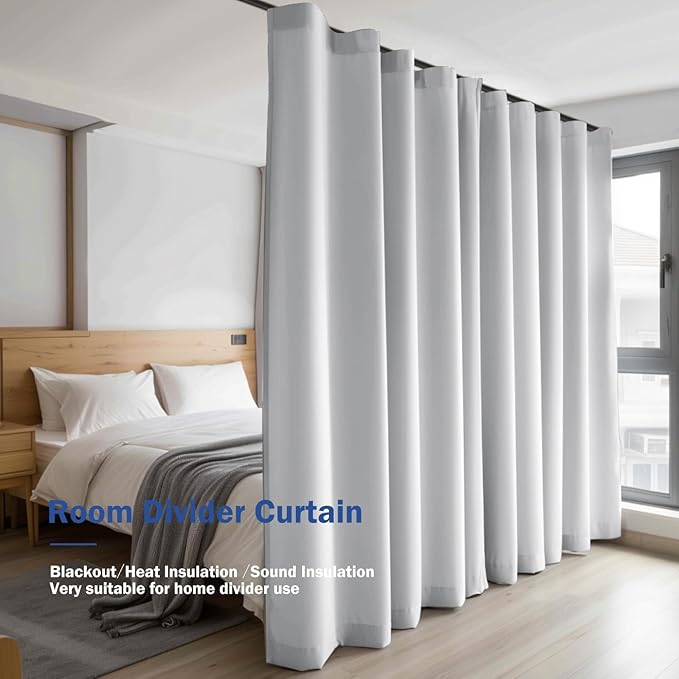 Room Divider Blackout Curtain Track Curtains Wall Dividers Panels Screen for Living Rooms Bedroom Office Privacy Partition Separation, W150 × L96 Inch,1 Panel, White