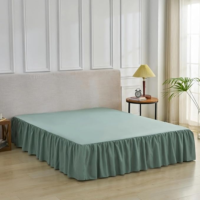 Bed Skirt Queen Size Ruffled Bed Skirt with Split Corners, Queen Bed Skirts 14 Inch Drop with Platform, 14'' Queen, Sage Green