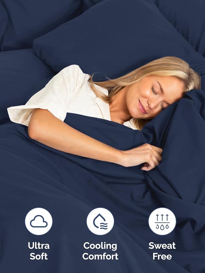 Extra Deep Twin XL Sheet Set - 4 Piece Breathable and Cooling Sheets - Hotel Luxury Bed Sheets Set - Easy Fit - Soft, Wrinkle Free and Comfy Sheets Set - Navy Blue Sheet Set with Extra Deep Pockets