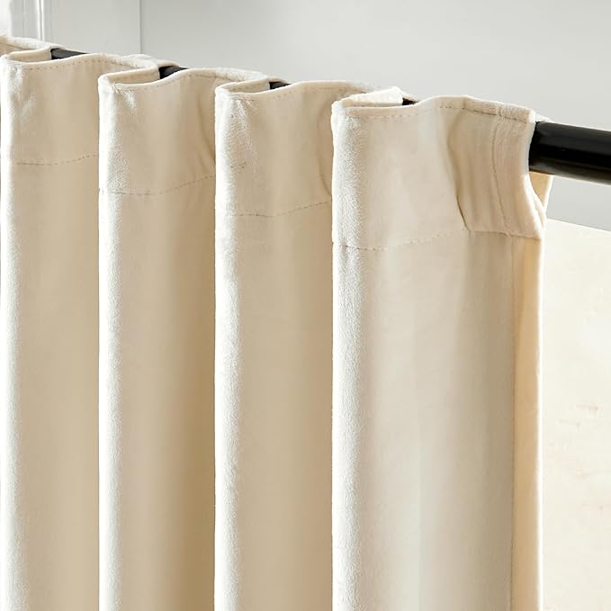 Lazzzy Blackout Velvet Curtains for Living Room Bedroom 84 Inch Long Insulated Lined Drapes Rod Pocket Modern Window Treatments 2 Panels Set Vanilla