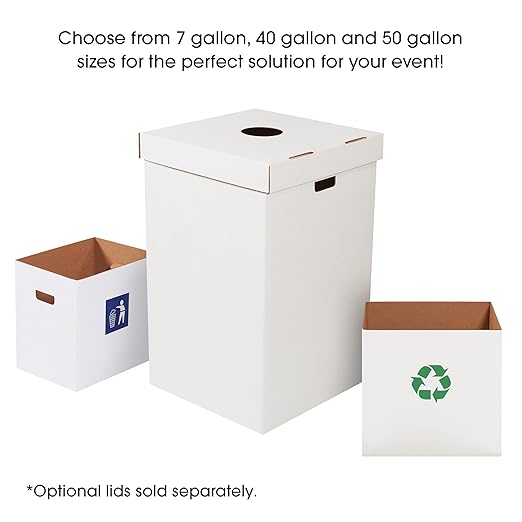 Box USA 50 Gallon 18" L x 18" W x 36" H 10-Pack Cardboard Trash Cans and Recycling Bins, Reusable or Disposable Pop Up Garbage Boxes for Parties, Outdoor Events, Heavy Duty, Waste