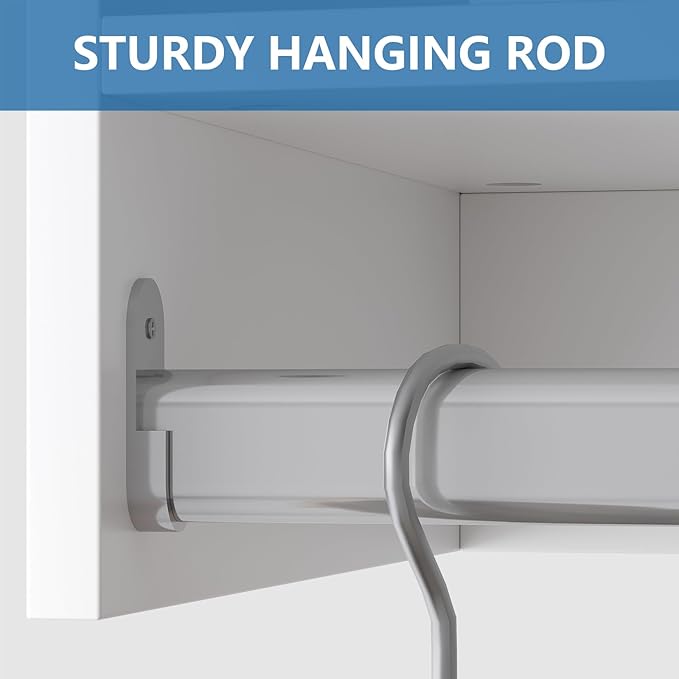 Medium Double Hanging Closet Unit, Modular Closet System, Wood Closet System Organizer with Storage for Walk In Closets, Clothing Rack Closet for Hanging Clothes, Bedroom, White, 28.5"W
