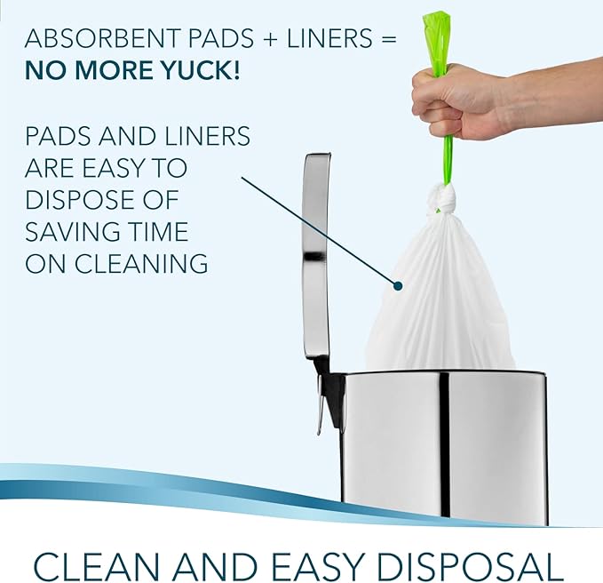 TidyCare Disposable Bedside Commode Liners and Pads for Portable Toilet Chair Seat Bucket and Bedpan | Combo Pack of 12 Waste Bags and 12 Absorbent Pads | Universal Fit