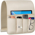 WETRBWEH TV Remote Control Holder Couch Caddy, Non-slip Bedside Caddy Organizer with 5 Pockets for Key Glasses Phone Magazine Holders (Beige, 35"x12.4")