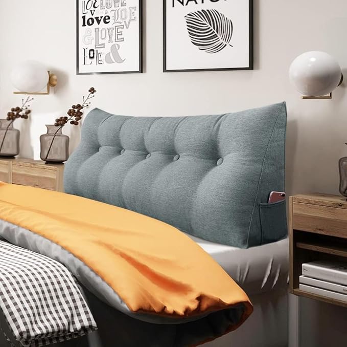 homecozy Wedge Headboard Pillow Dorm Room Reading Pillow Back Support for Sitting Up in Bed Bolster Lumbar Cushion Body Positioning Bedrest Gifts for Mom Cotton Linen 59in Gray Queen