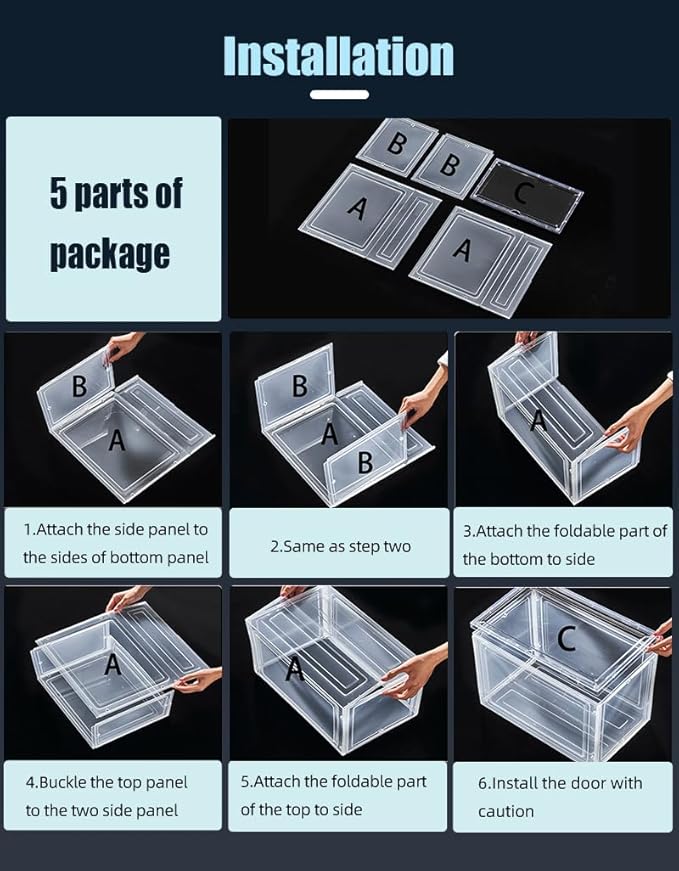 Transparent Plastic Stackable Shoe Storage Box, 6 Pack Side Opening Shoe Box, Suitable For Storing And Displaying Sneakers 13'' x 11.2‘ x 7.5’ (Transparent Colour)