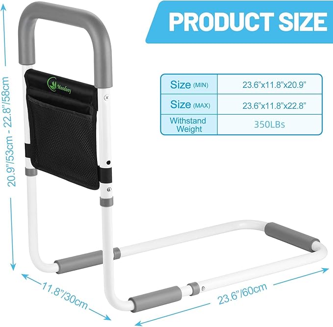 Moodooy Bed Rail for Elderly,Bed railings for Seniors,Sturdy and Stable, Height Adjustable,Bed Railing for Seniors with Fixing Strap and Storage Pocket,Bed Rails for Elderly Adults Safety,bedrails