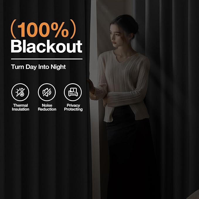 100% Blackout Extra Long Curtains 120 inch Length 2 Panels for Living Room, Linen-Look Textured Room Darkening Thermal Insulated Noise Reduction Drapes for Bedroom (W52xL120, Grey)