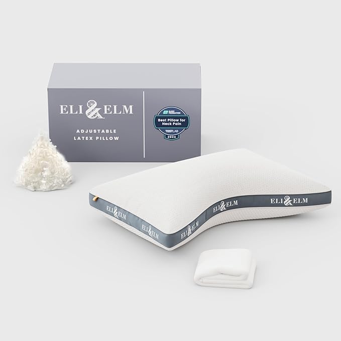 Eli & Elm | Best Ergonomic Side Sleeper Pillow for Neck Pain. Supportive Cooling Memory Foam Fill with Luxury Breathable Cover. U-Shape Contoured Design. Queen Size Bed Pillow & Pillowcase
