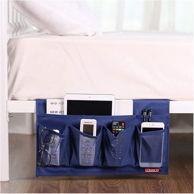 Zafit 6 Pockets Bedside Storage Organizer, Table cabinet Storage Organizer Bedside Organizer Caddy for Remotes Phone Glasses (6 Pockets-Blue)