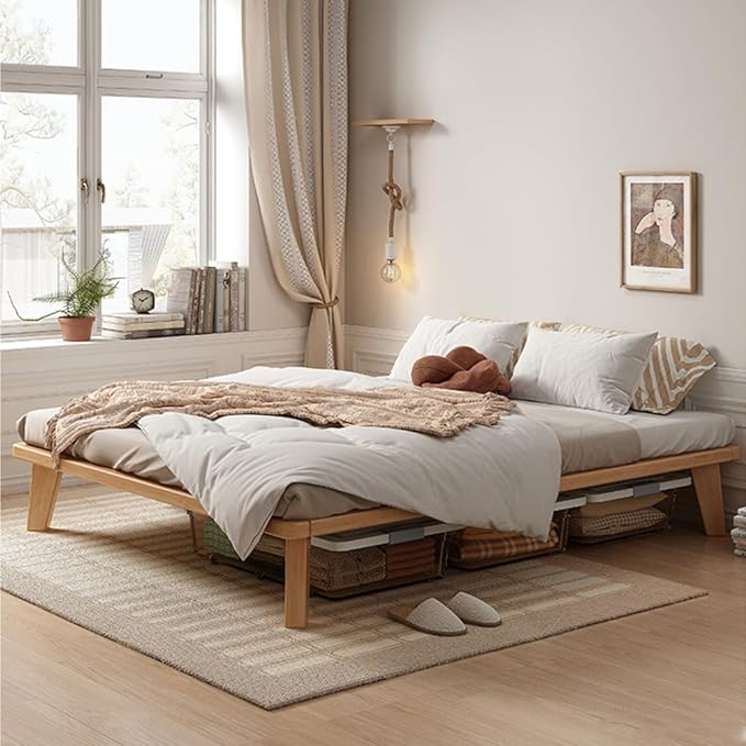 Twin Platform Bed Base - 14 Inch Solid Wood Mattress Foundation with Support Slats and Legs, Twin-Size Rubberwood Simple Bed Frame