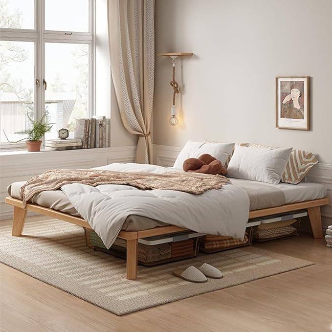 King Platform Bed Base - 14 Inch Solid Wood Mattress Foundation with Support Slats and Legs, King-Size Rubberwood Simple Bed Frame