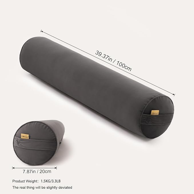 Long Pillow for Bed – Round Bolster Pillow for Adults, Body Pillow for Sleeping, Ergonomic Support,39.37 x 7.87 Inches,Steel Gray